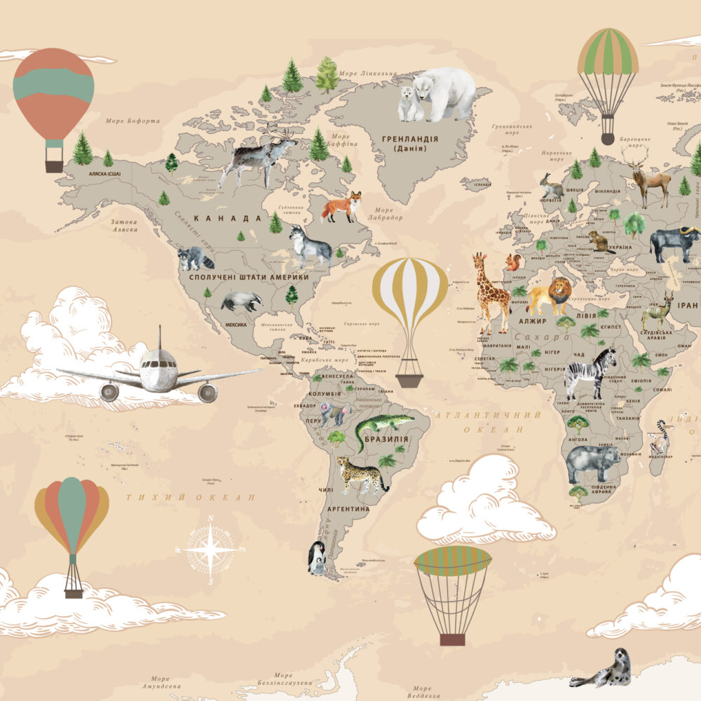 A map with watercolor animals