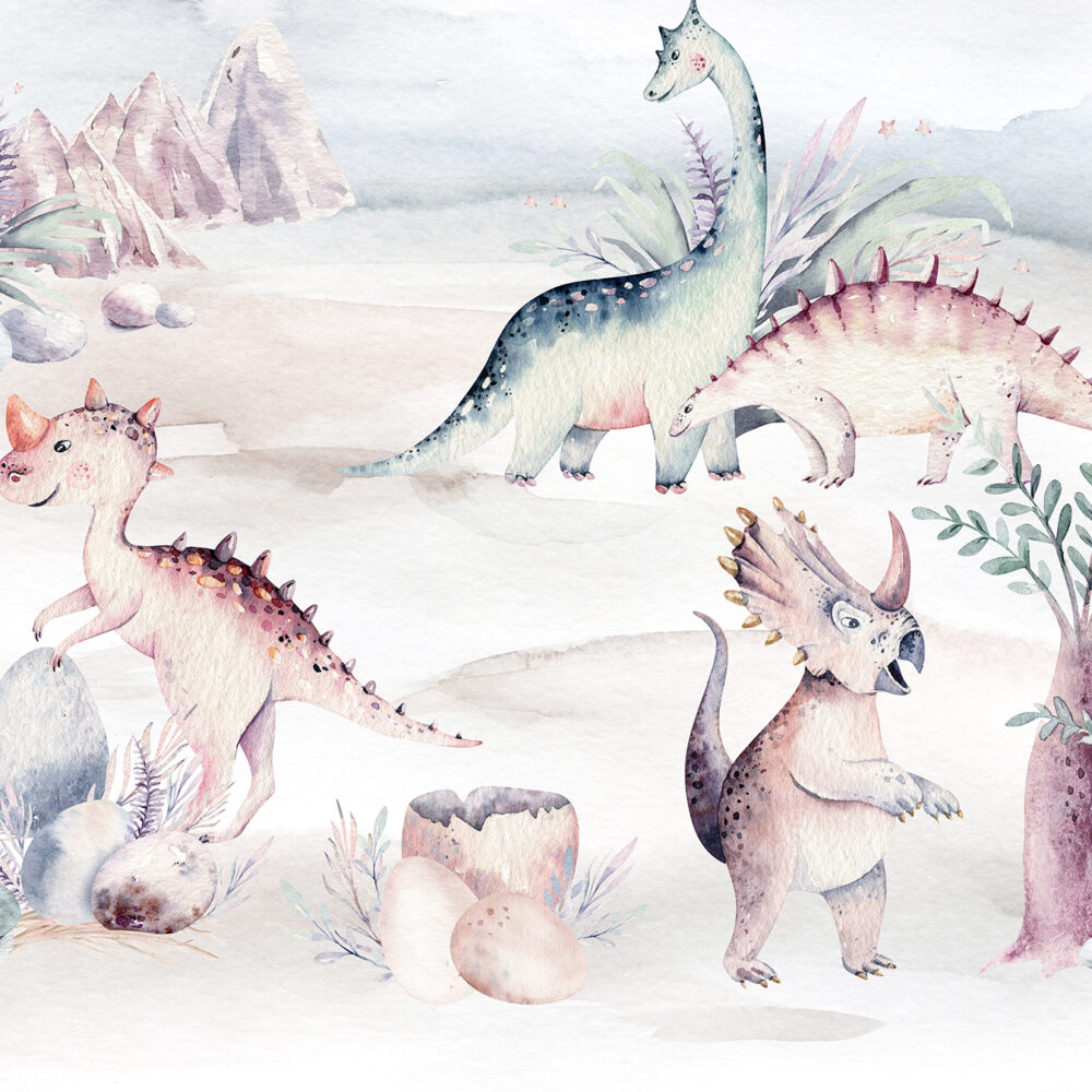 Aquarellzeichnung mit Dinosauriern