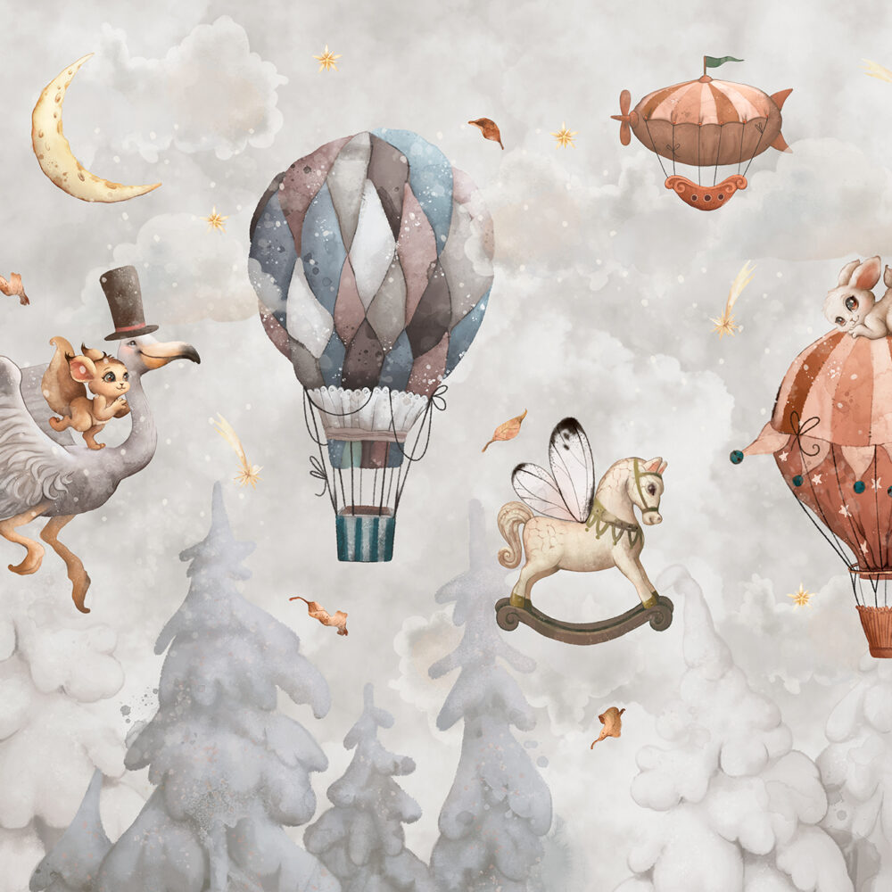 Graue Flamingos und Luftballons