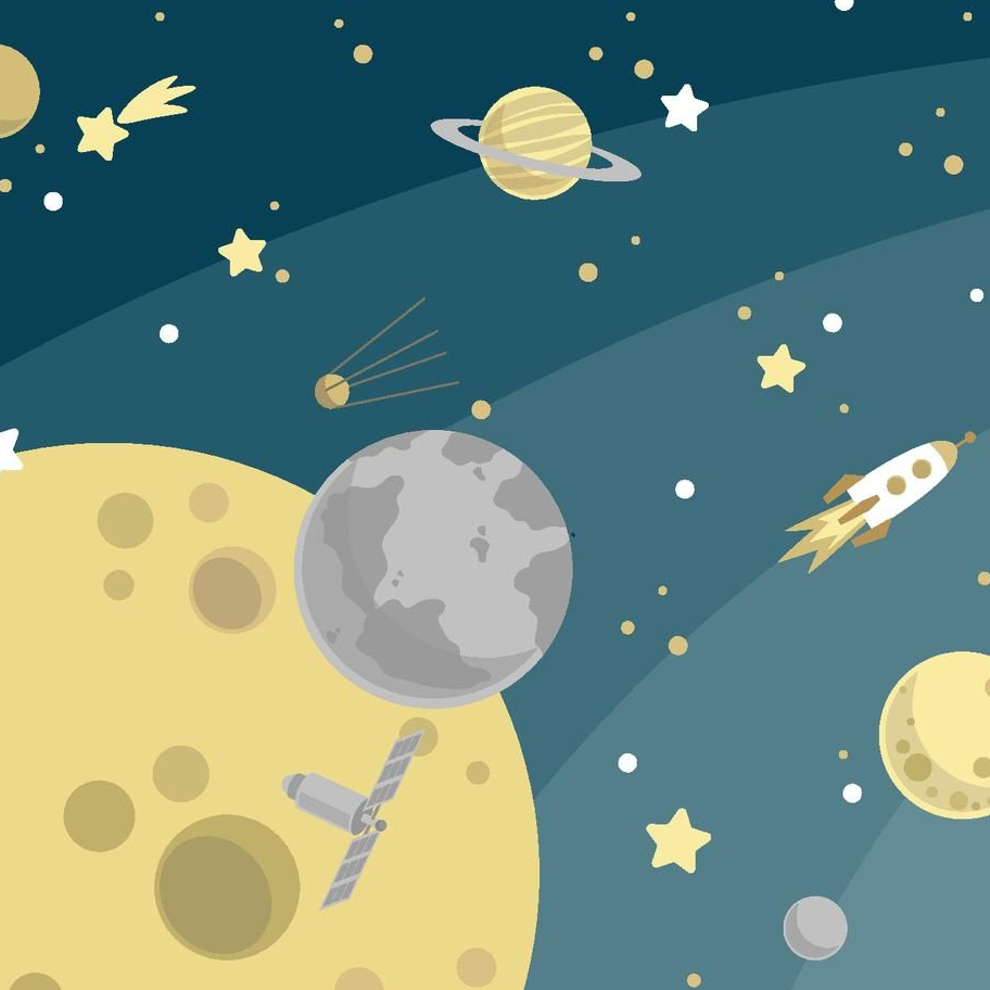 Eine Rakete mit Planeten