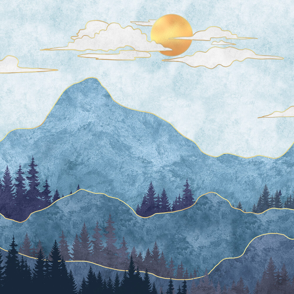 Blaue Berge mit Wald