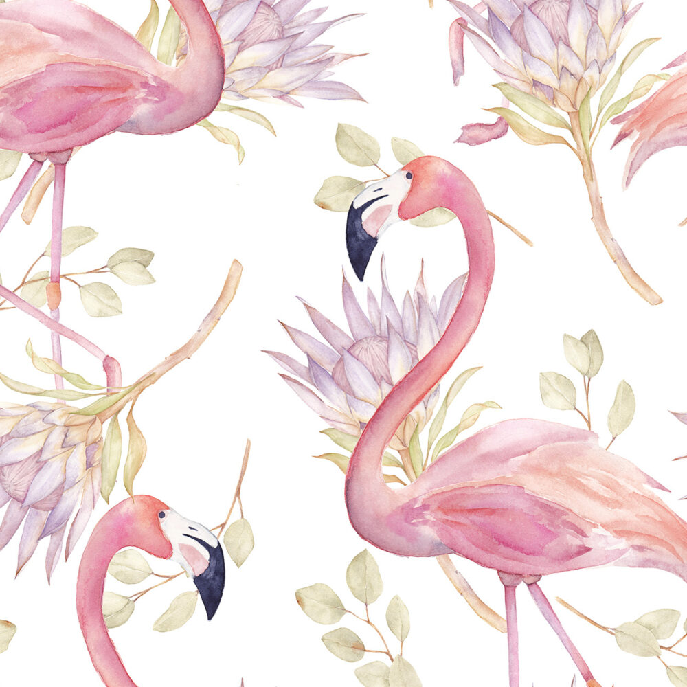 Flamingos und Blumen