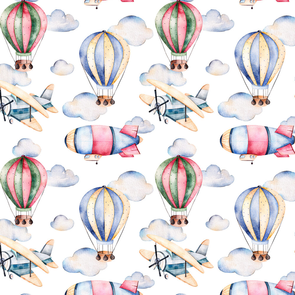 Luftballons und Flugzeuge in Aquarellfarben
